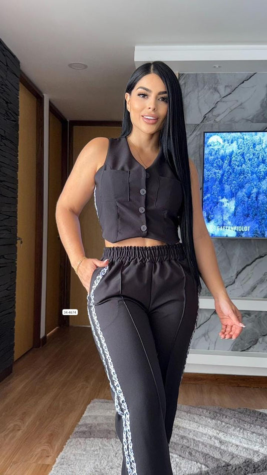 Set Pantalon Y Chaleco Para Mujer 34-4674 (S)